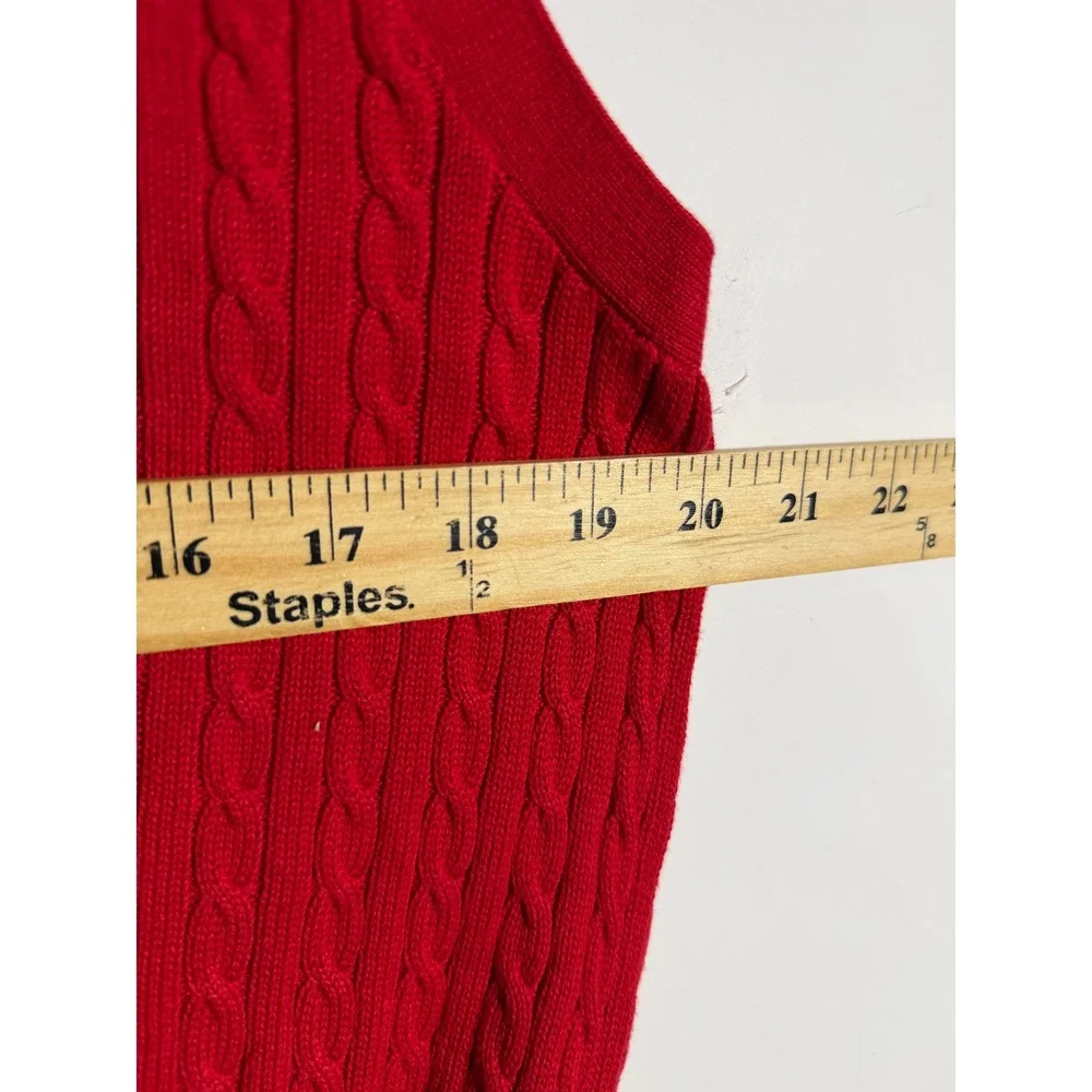 Ralph Lauren Polo Sport Mens Red Cable Knit V-Neck Sweater Vest Size L Vintage